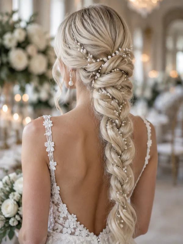 Mujer con extensiones largas, estilo novia, tono #60 Platinum Blonde
